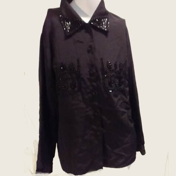 Black blouse with sequins, Medium size - Picture 1 of 4